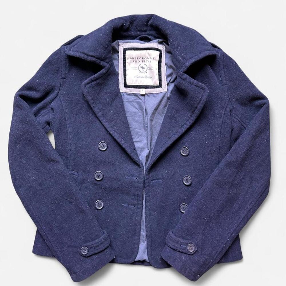 Vintage 90s Y2K Abercrombie & Fitch Navy Blue Pea Coat Rory Gilmore Preppy - Siz